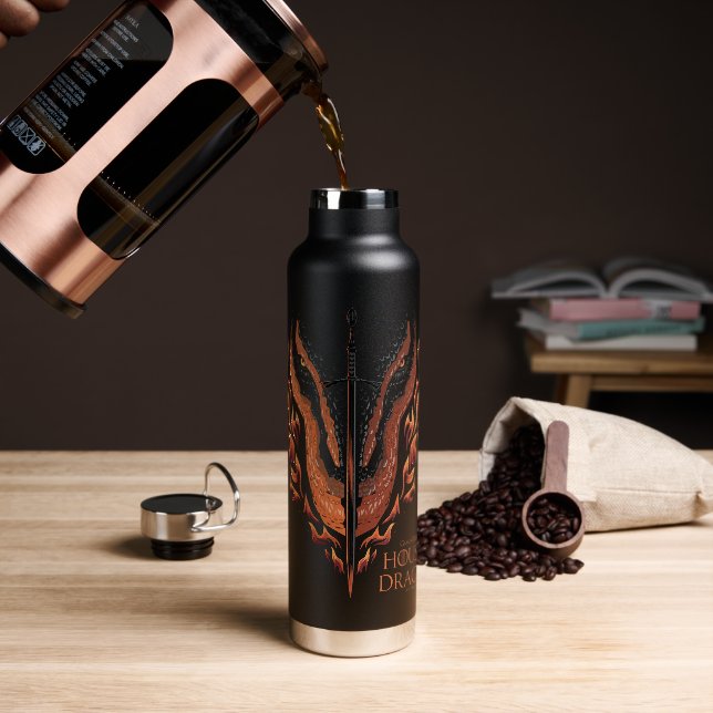 Dragon in Flames Behind Sword Water Bottle (Coffee)