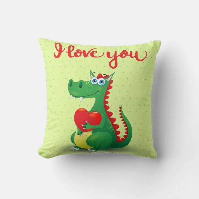 Dragon in Love Throw Pillow (Front)