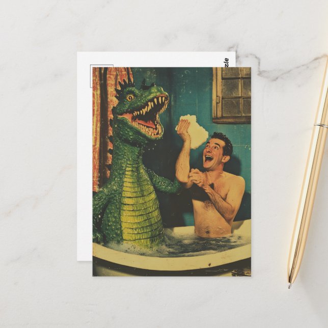 Dragon in my BubbleBath Postcard (Front/Back In Situ)