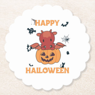Dragon In Pumpkin Sweet Dragon Happy Halloween Paper Coaster