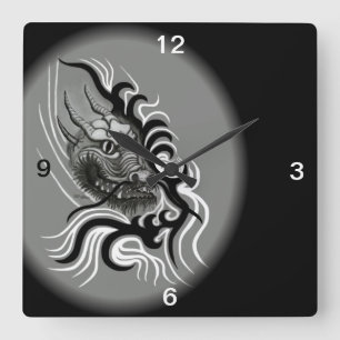 Dragon in Tattoostyle Square Wall Clock