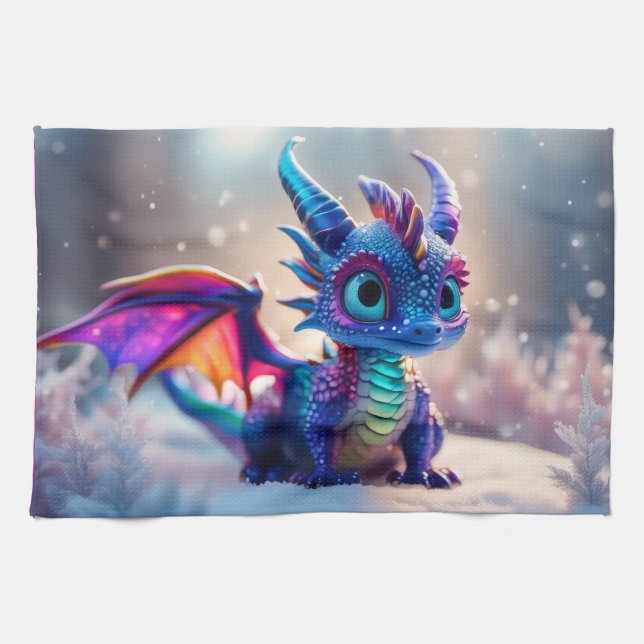 Dragon in the snow.  kitchen towel (Horizontal)