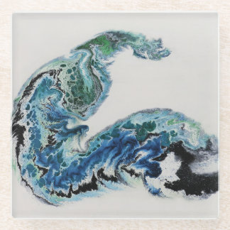 “Dragon in the Waves – Abstract Ocean Energy Glass Coaster