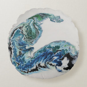 “Dragon in the Waves – Abstract Ocean Energy Round Pillow