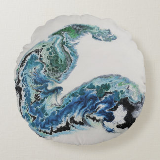 “Dragon in the Waves – Abstract Ocean Energy Round Pillow