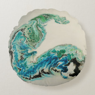 “Dragon in the Waves – Abstract Ocean Energy Round Pillow