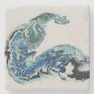 “Dragon in the Waves – Abstract Ocean Energy Stone Coaster