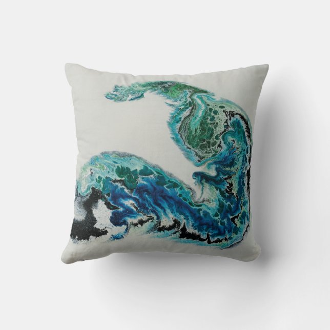 “Dragon in the Waves – Abstract Ocean Energy Throw Pillow (Back)