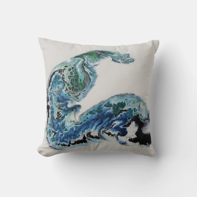 “Dragon in the Waves – Abstract Ocean Energy Throw Throw Pillow (Front)