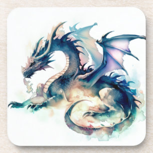 Dragon in watercolor effect coaster