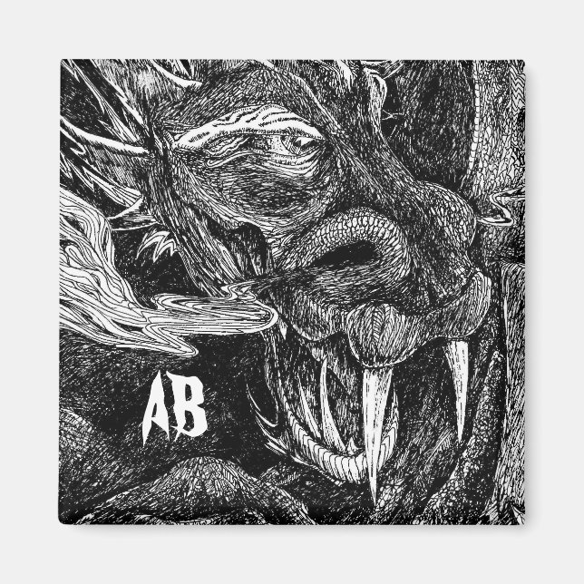 Dragon 'initials' fridge magnet (Front)