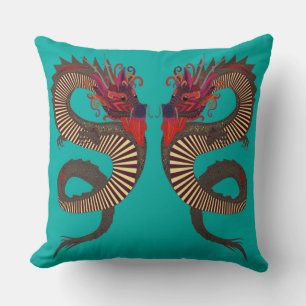 DRAGON INK turquoise Throw Pillow
