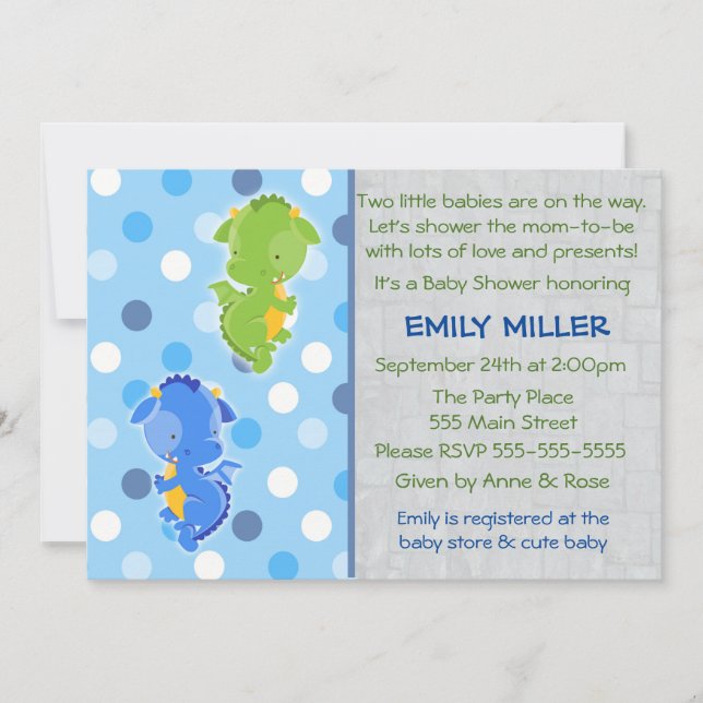 Dragon Invitation Twins Baby Shower (Front)