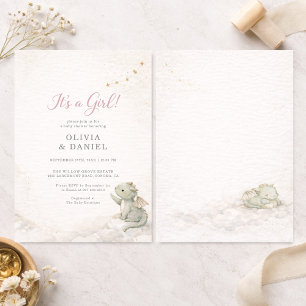 Dragon It's a Girl Couples Storybook Baby Shower Invitation