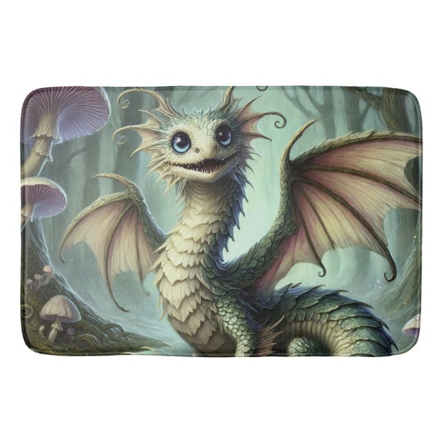 Dragon Jabberwocky Cute Fantasy Creature Art Bath Mat (Front)