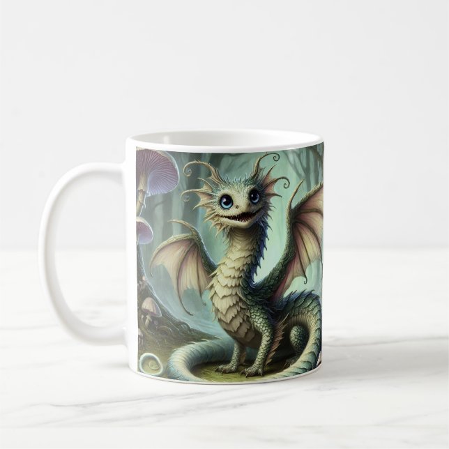 Dragon Jabberwocky Cute Fantasy Creature Art Coffee Mug (Left)