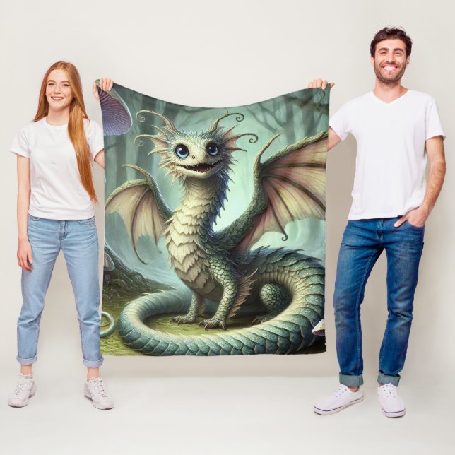 Dragon Jabberwocky Cute Fantasy Creature Art Fleece Blanket (In Situ)
