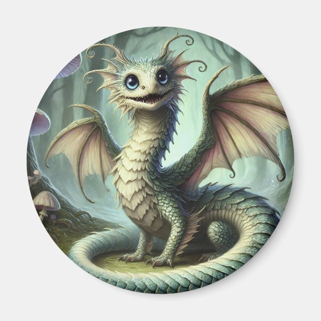 Dragon Jabberwocky Cute Fantasy Creature Art Magnet (Front)