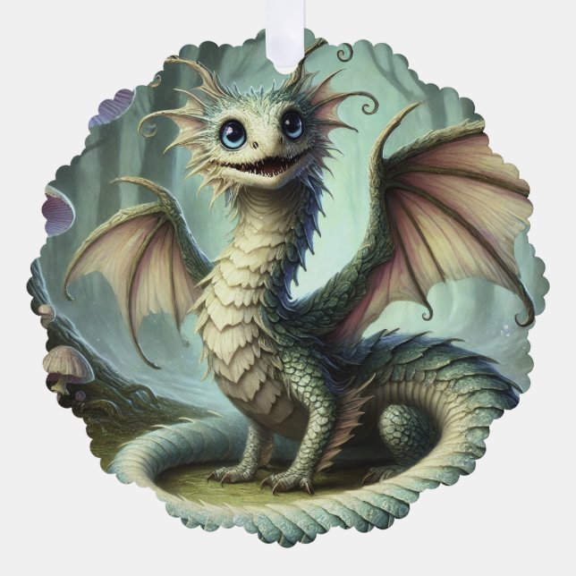 Dragon Jabberwocky Cute Fantasy Creature Art Ornament Card (Front)