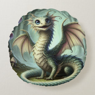 Dragon Jabberwocky Cute Fantasy Creature Art Round Pillow
