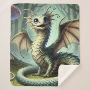 Dragon Jabberwocky Cute Fantasy Creature Art Sherpa Blanket