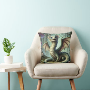 Dragon Jabberwocky Cute Fantasy Creature Art Throw Pillow