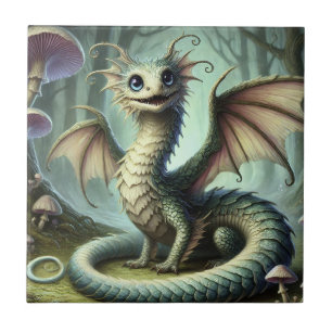 Dragon Jabberwocky Cute Fantasy Creature Art Tile