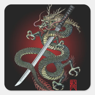 Dragon katana square sticker