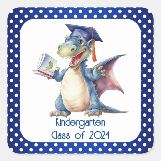 Dragon Kindergarten Graduate Square Stickers (Front)