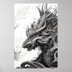 Dragon Legend Wild Nature Illustration Line Epic Poster