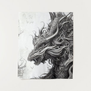 Dragon Legend Wild Nature Illustration Line Epic Tapestry