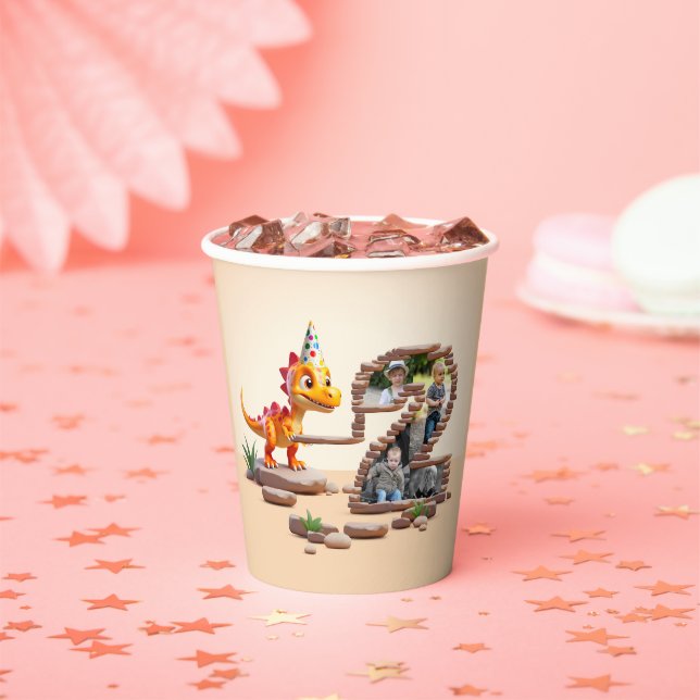 Dragon Little Dino | 2nd Birthday Photo Big Number Paper Cups (Insitu)