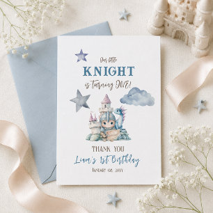 Dragon Little Knight Fairytale Boy 1st Birthday Thank You Card