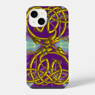 DRAGON LOVE ,GOLD CELTIC KNOTS DRAGONS, Purple iPhone 14 Case