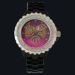 DRAGON LOVE/ GOLD CELTIC KNOTS GEMSTONE MONOGRAM WATCH<br><div class="desc">Elegant 3D ptnk ruby gem stone with gold Celtic dragons  .Very accurated 3D modelling and rendering  by Bulgan Lumini (c).Part from series Hyper Talismans.</div>