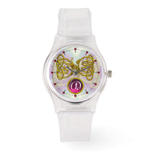 DRAGON LOVE/ GOLD CELTIC KNOTS GEMSTONE MONOGRAM WATCH