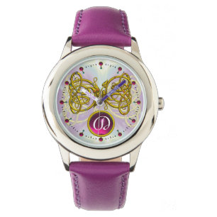 DRAGON LOVE/ GOLD CELTIC KNOTS GEMSTONE MONOGRAM WATCH