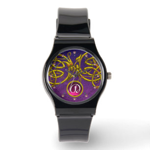 DRAGON LOVE/ GOLD CELTIC KNOTS GEMSTONE MONOGRAM WATCH