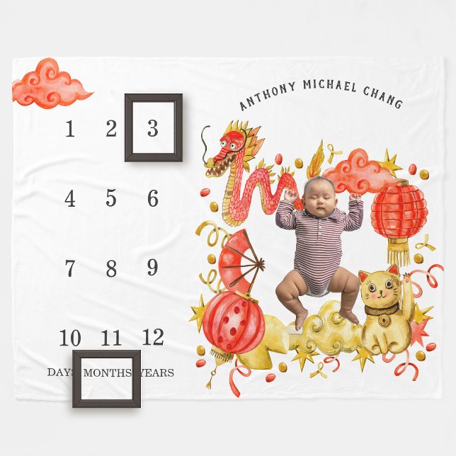 Dragon & Lucky Cat | Baby Milestone Blanket (Creator Uploaded)
