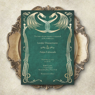 Dragon Medieval Epic Fantasy Green Celtic Wedding Invitation