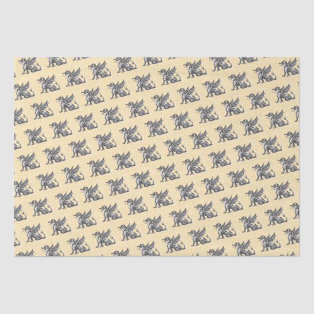Dragon Medieval Fantasy Distressed Yellow Tissue Paper (Front)