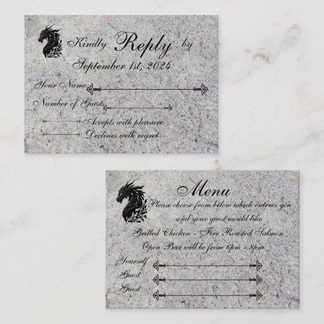 Dragon, medieval RSVP/Menu Card (Front/Back)