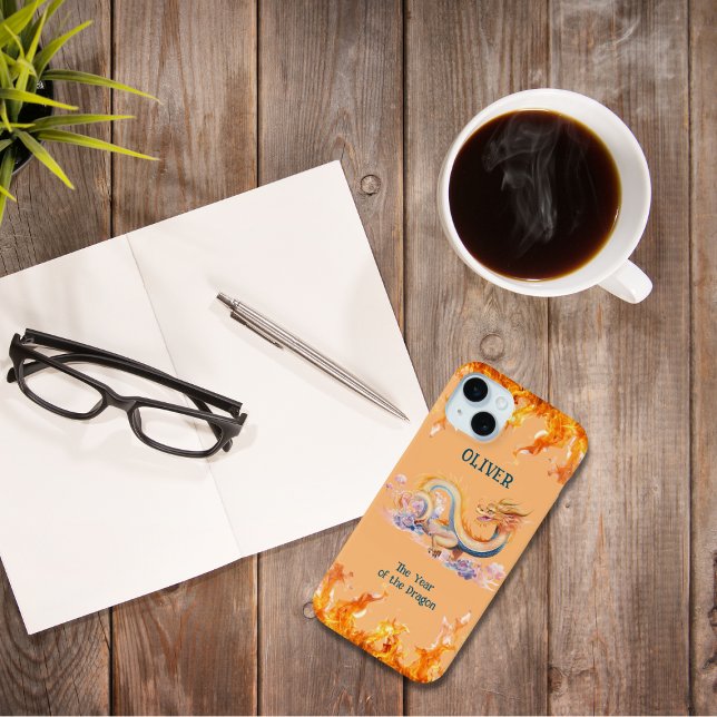 Dragon Monogram Chinese Zodiac Orange Trendy Cool Case-Mate iPhone Case (Creator Uploaded)