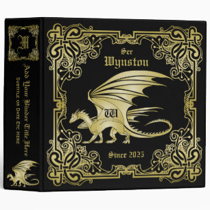 Dragon Monogram Gold Frame Traditional Book Cover Binder