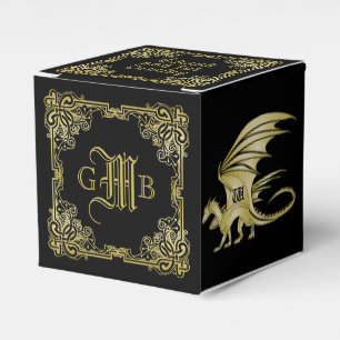 Dragon Monogram Gold Frame Traditional Book Cover Favor Box