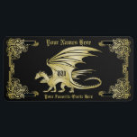 Dragon Monogram Gold Frame Traditional Book Cover License Plate<br><div class="desc">Mythical dragon and ornate, classical frame in gold tones, reminiscent of traditional book covers. Replace the sample monogram and text with your own for a personalized gift. Makes a wonderful gift for anyone who enjoys fantasy and mythology, as well as classic, timeless, traditional designs. The background and font colors are...</div>