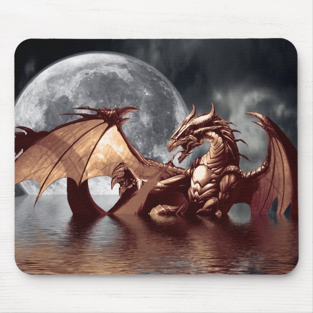 Dragon & Moon Fantasy Art Mousepad (Front)