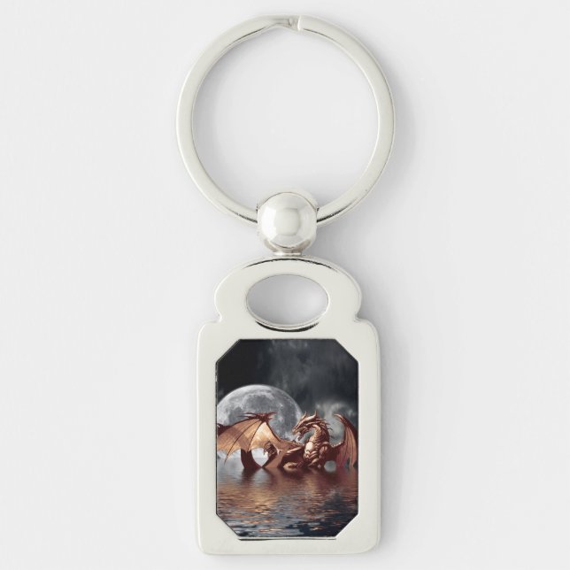 Dragon & Moon fantasy artwork Keychain (Front)