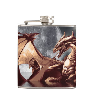 Dragon & Moon Fantasy Design Hip Flask