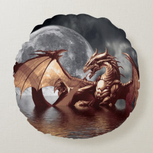 Dragon & Moon Fantasy Mythical Round Pillow